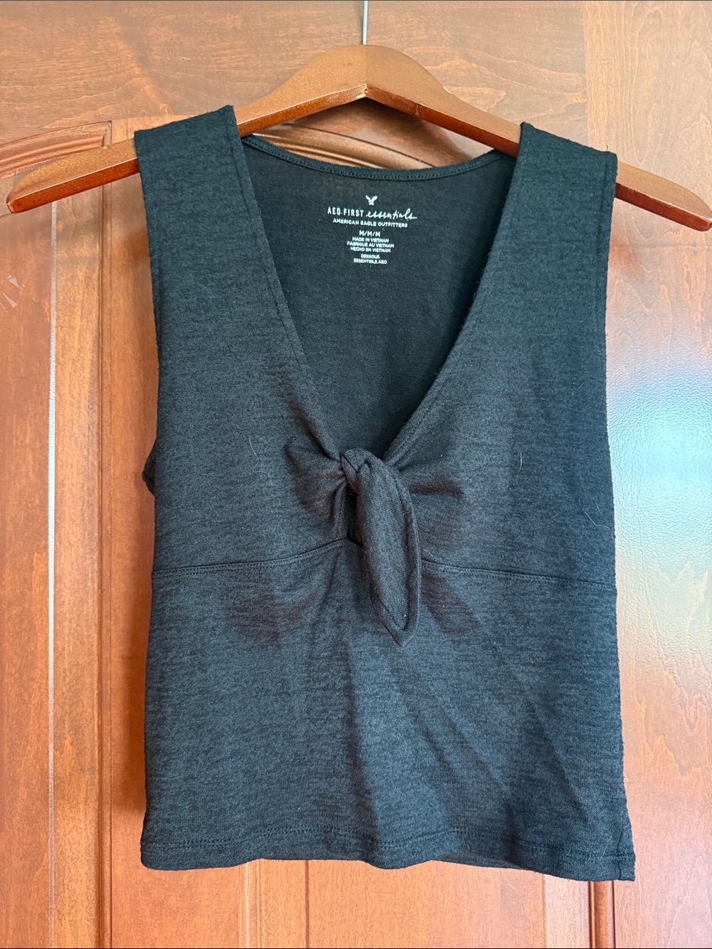 American Eagle Outfitters Black Tie-Front V-Neck Tank